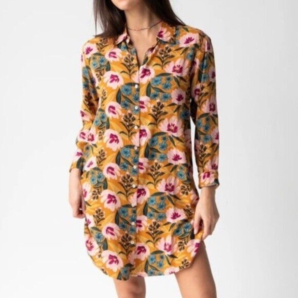 Natural Life Floral Print Button Front Mini Shirt Dress Small - Picture 4 of 5